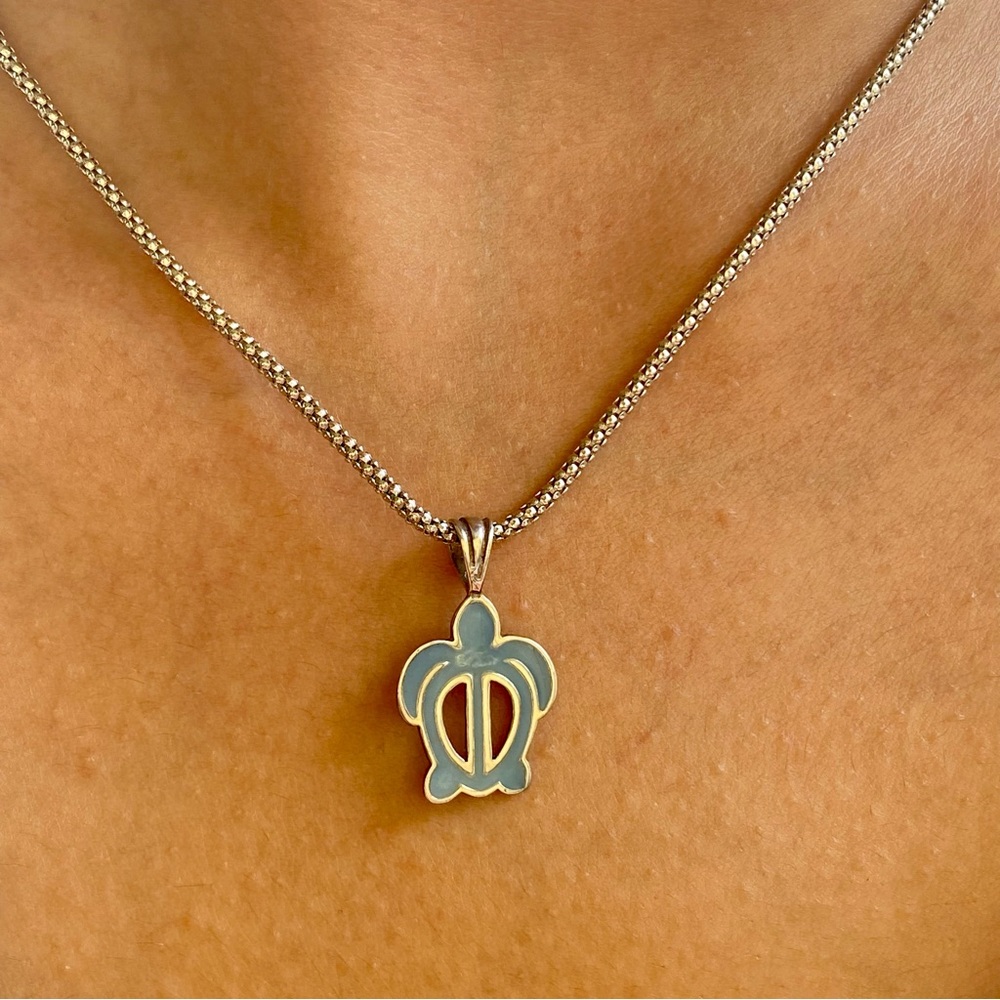 Sterling Silver Enamel Hawaiian Turtle Honu Pendant Necklace